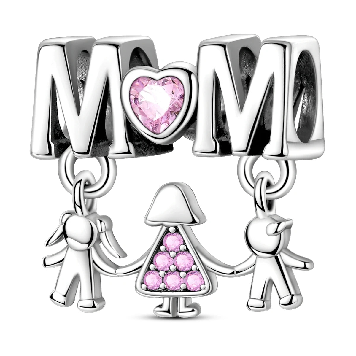Silver-Plated Heart Charm Bead with Cubic Zirconia for Bracelets and DIY Jewelry