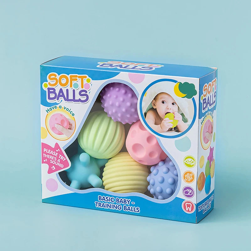 Sensory Baby Balls Set - 6 Soft Textured Rattle Balls for Early Development