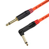Orange and black instrument guitar cable with a right-angle connector tip