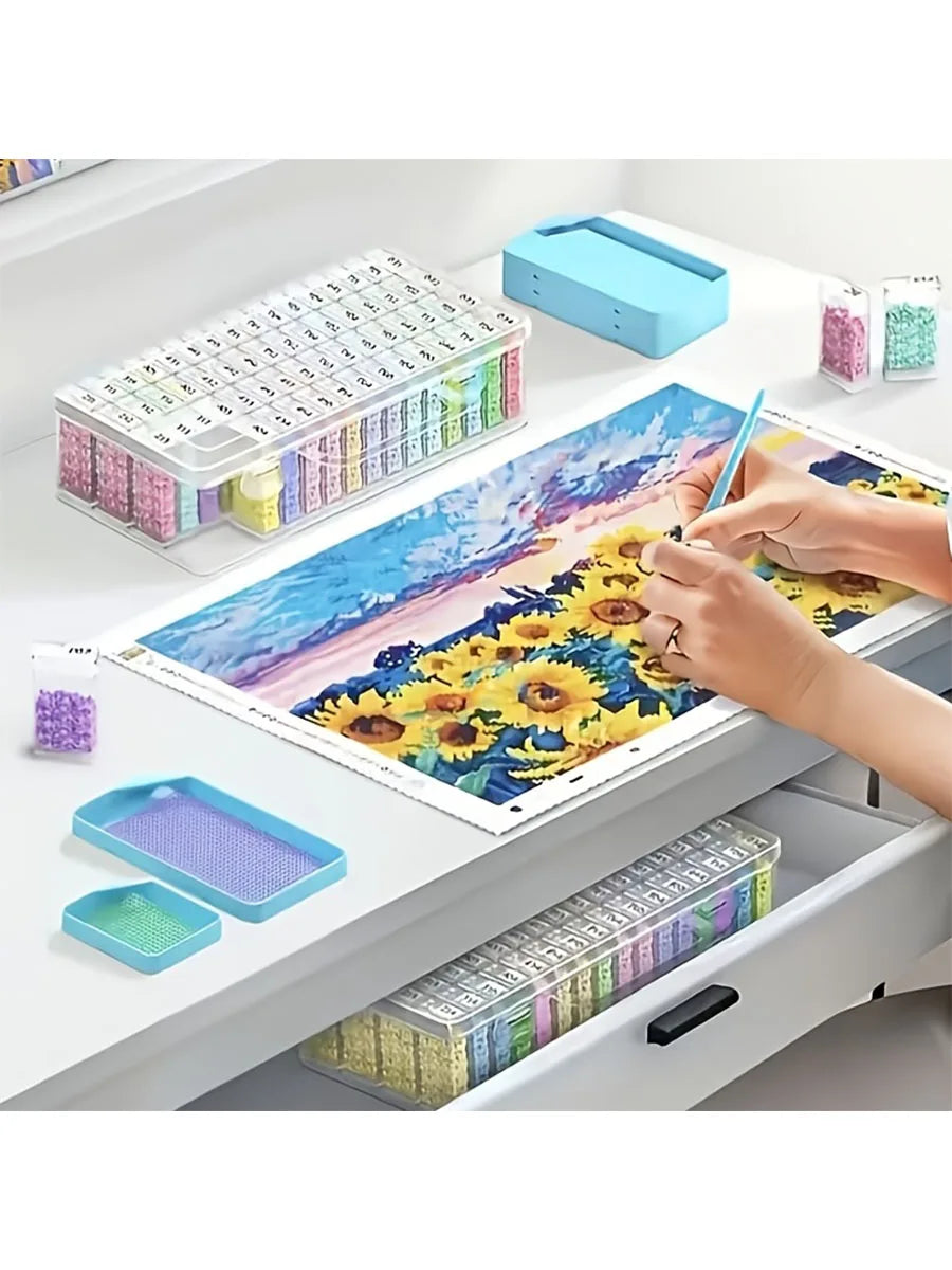 64-Slot Diamond Painting Storage Box with Clear Snap-Lid Containers