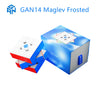 A blue box containing a GAN14 Maglev Frosted puzzle cube with magnetic pieces visible.