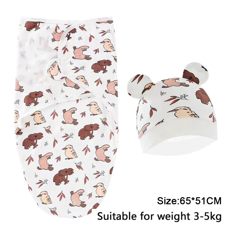 White cotton newborn swaddle blanket and hat set for babies
