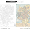 Comparison of normal and coloured canvas paint by numbers kits featuring scenery artwork.