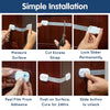 Instructions showing how to measure, cut, and install adhesive baby safety locks on a cabinet surface.