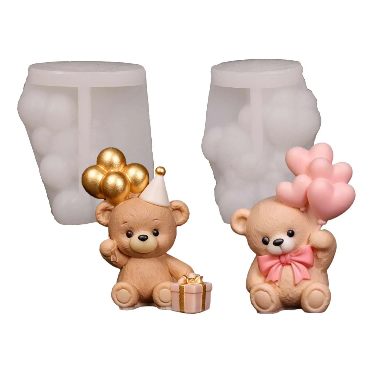 Heart-Shaped Balloon Bear Silicone Mold for Candles & Resin Crafts