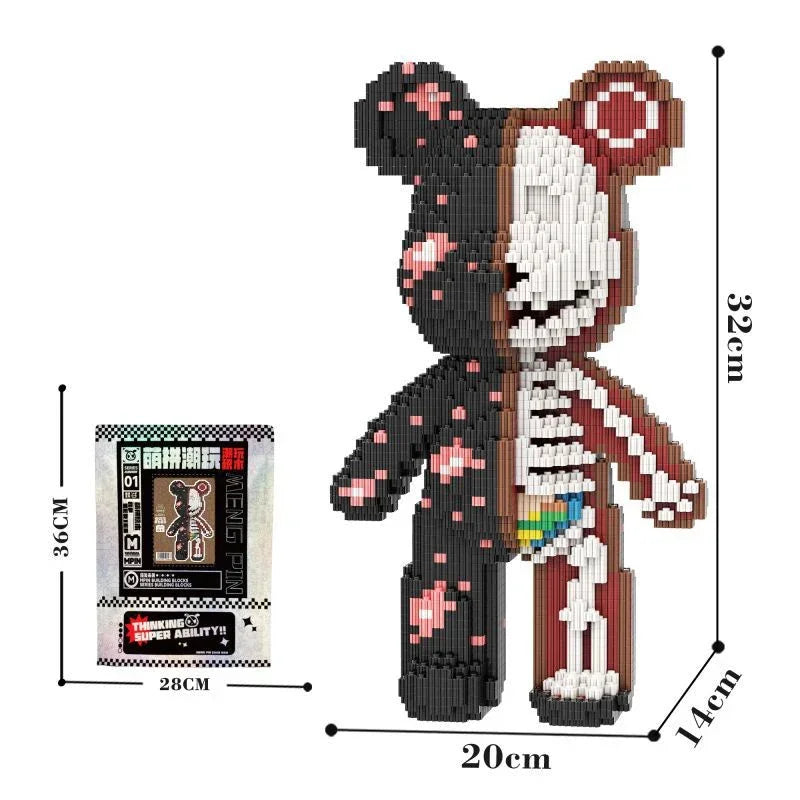 A 3D building kit of an illuminated bear figure made from micro diamond blocks.