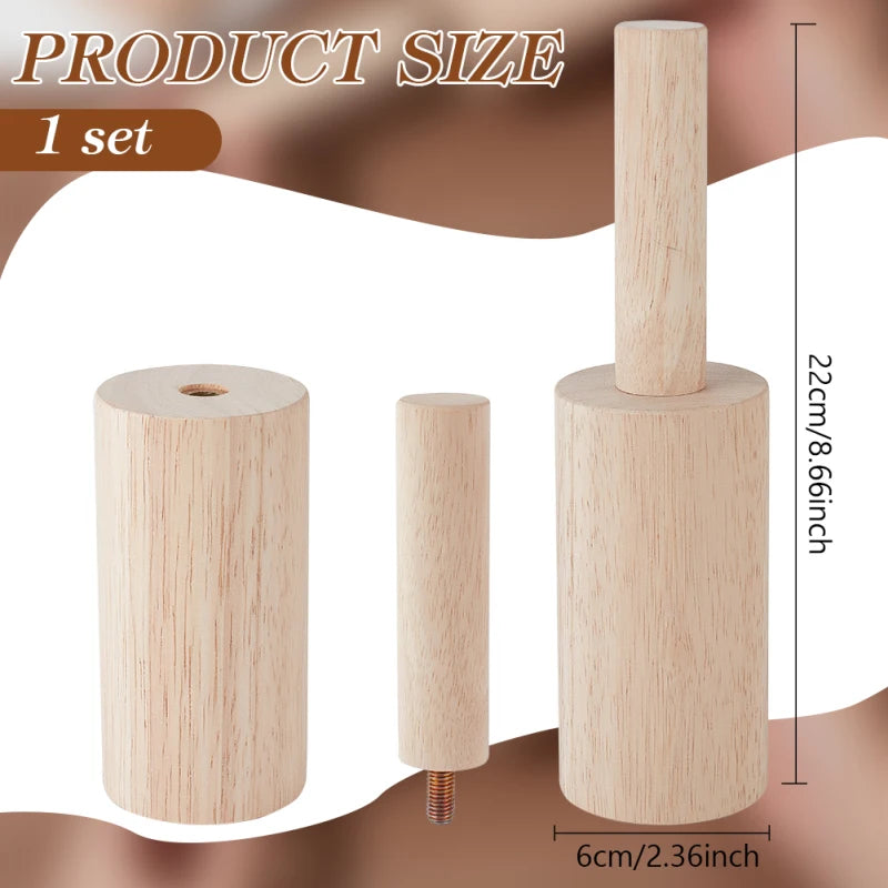 A set of wooden pottery wheel bats, including a round and a square throwing bat.