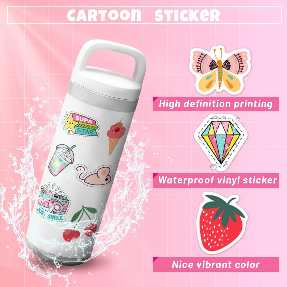 Kawaii Aesthetic Sticker Pack - 100 Unique Designs for Laptops, Water Bottles & More