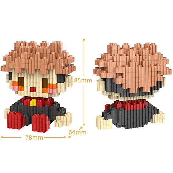 Building block set of Jujutsu Kaisen characters Gojo Satoru and Geto Suguru featuring brown hair and dark clothing