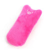 A bright pink, soft plush toy shaped like a cat, designed as an interactive catnip item.