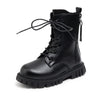 Black girls' ankle boots with laces and a thick anti-skid rubber sole