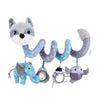 A spiral elephant sensory toy featuring a gray and blue elephant head and body.