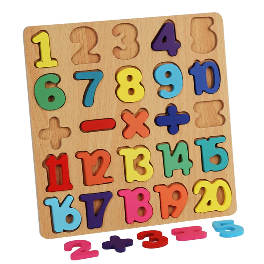 Wooden Alphabet & Number Shape Matching Puzzle Board