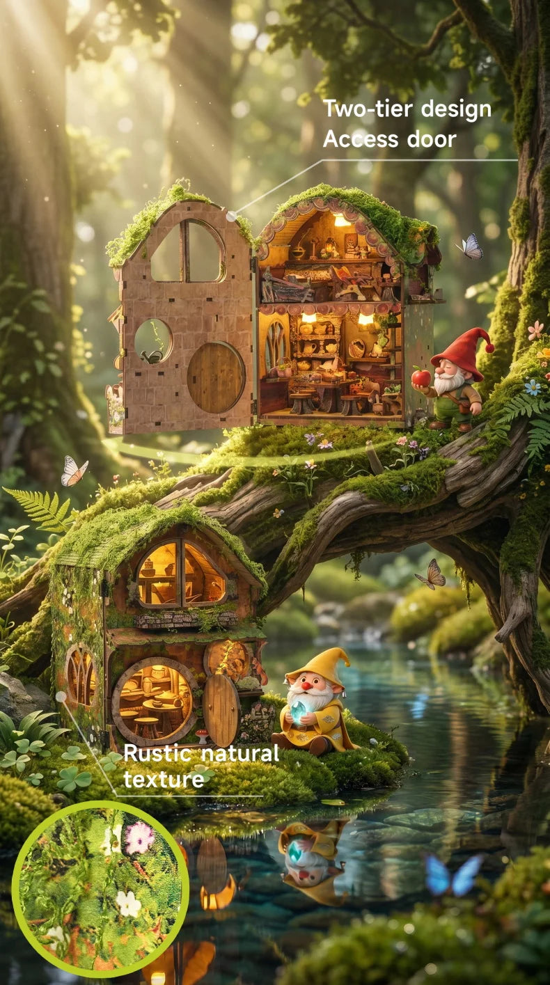 DIY Wooden Dollhouse Miniature Kit with LED Lights