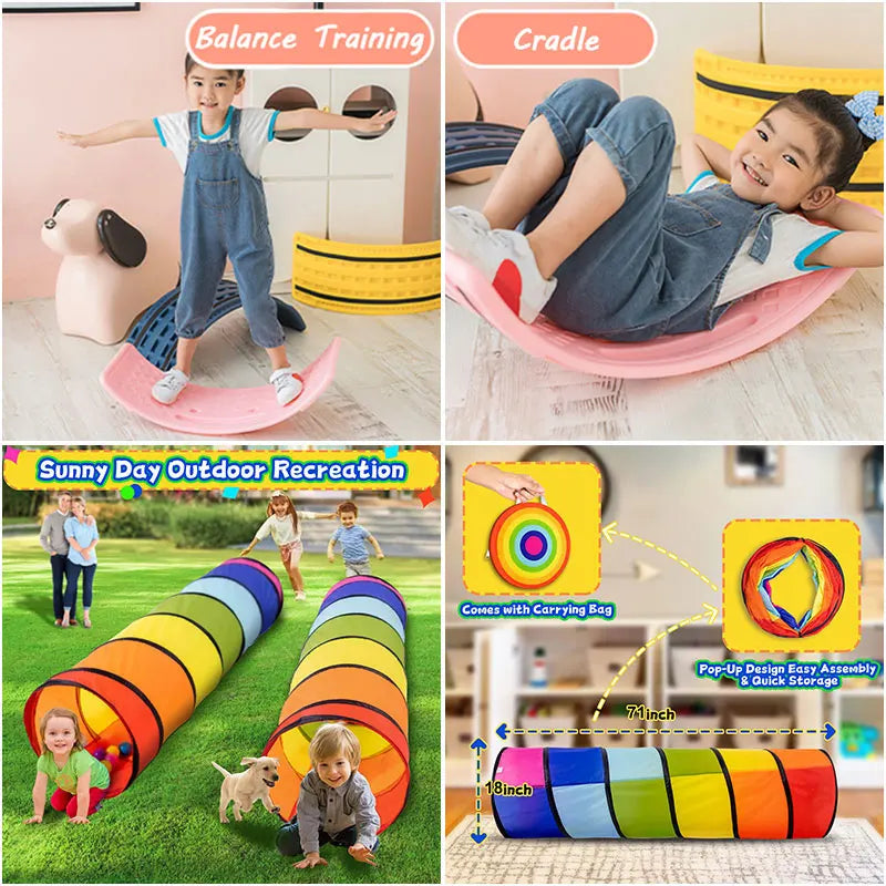 A set of balance stones and a cradle toy for children, including an outdoor recreation play mat and a colorful sensory traini
