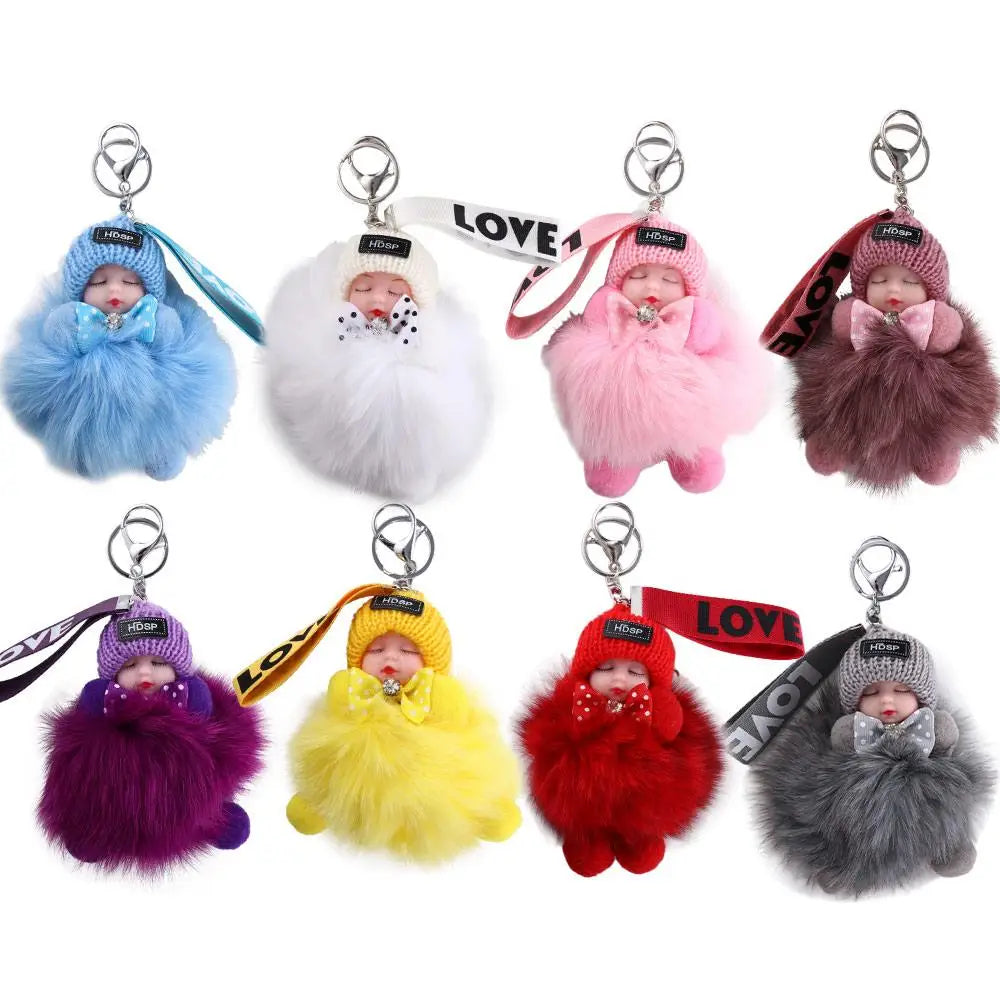 Kawaii Plush Keychain with Sleeping Baby Design
