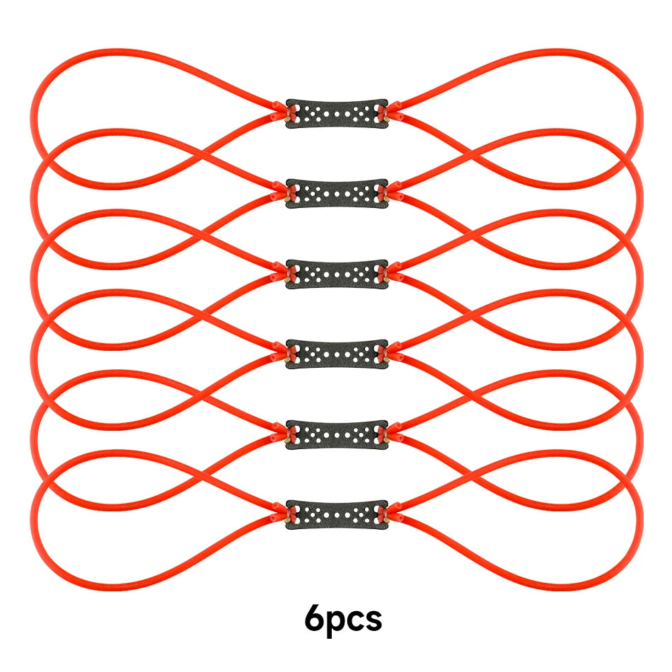 Six pieces of red rubber slingshot cords with black grips for outdoor sports and target shooting