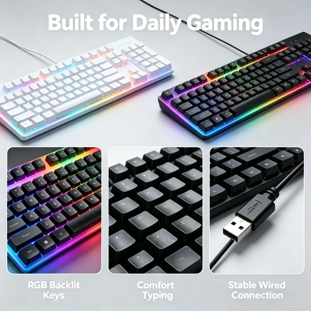 RGB Backlit Wired Keyboard with Mechanical Feel