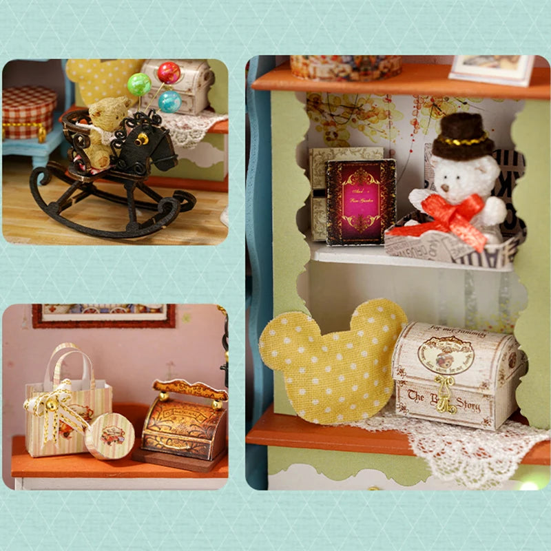 Wooden Dollhouse Kit with Furniture and Lighting