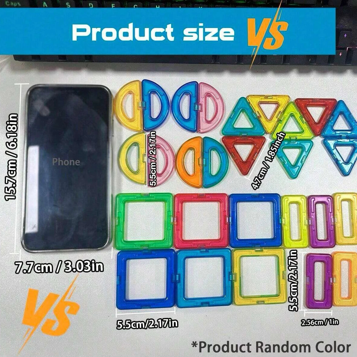 Comparison of various sizes and colors of magnetic building blocks for STEM learning.