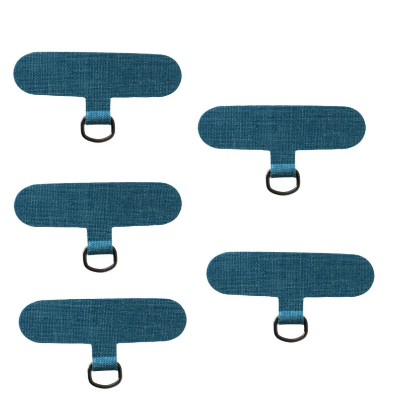 Three teal fabric phone lanyard straps with metal clasps shown individually.