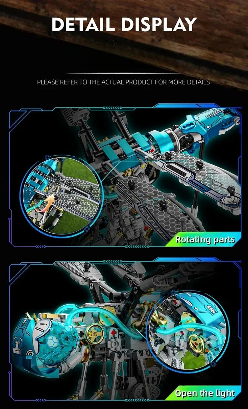 Detail display of a mechanical model kit showing rotating parts and an open light feature.