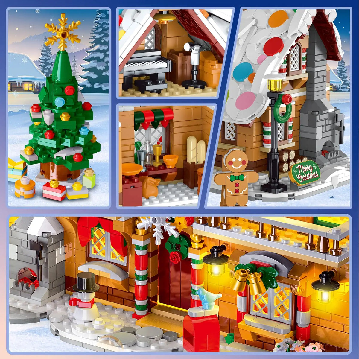 Gingerbread House Building Set with LED Lights – 3 Holiday Styles for Kids and Adults