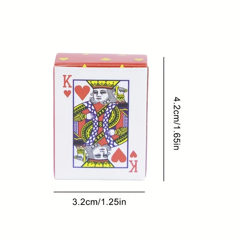 A rectangular box of portable mini playing cards featuring a king card design on the front.