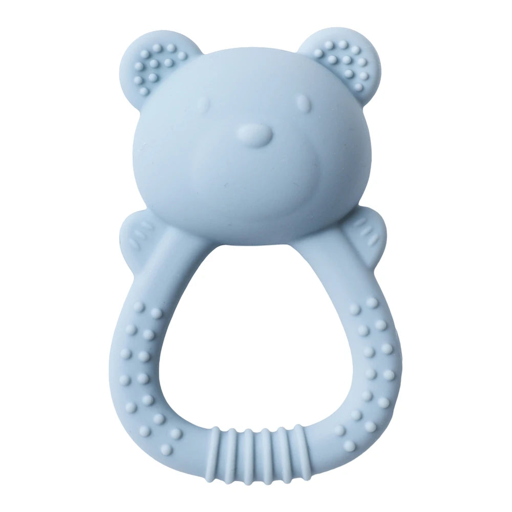 Bear-Shaped Silicone Baby Teether with Rattle Handle