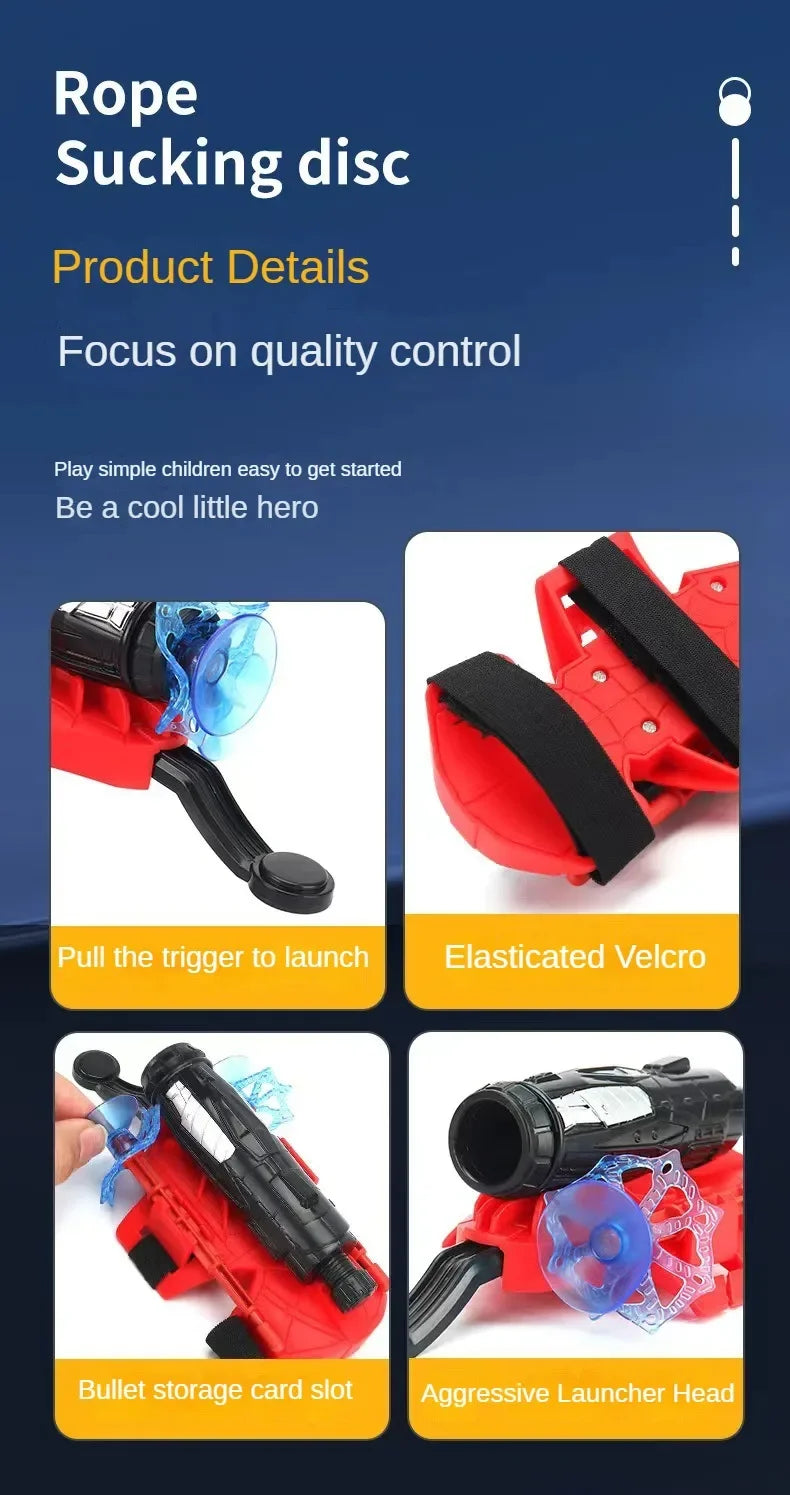 Red superhero launcher glove set with elasticated velcro and bullet storage card slot