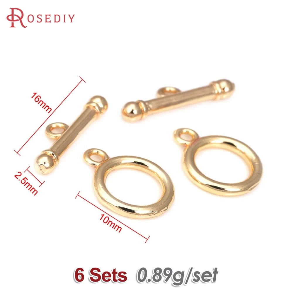 Six sets of 18K gold round O-toggle clasps for bracelets and jewelry making