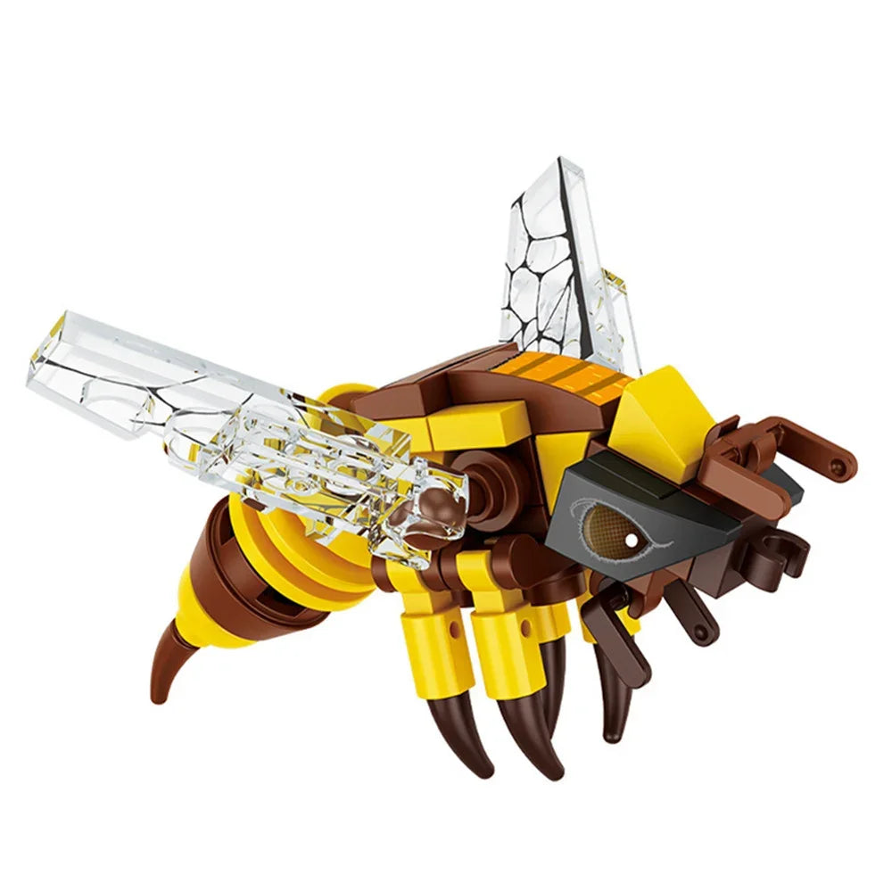 Insect building blocks set featuring bee, ant, and butterfly figures in brown and yellow colors