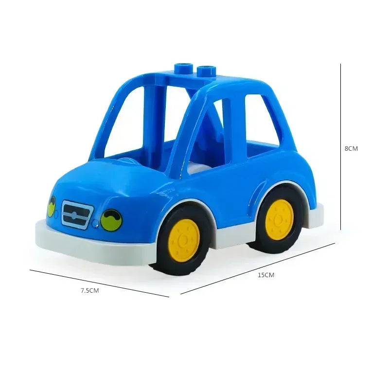 Blue city traffic vehicle building blocks set featuring trucks and buses