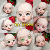 A close-up display of several realistic, baby-faced BJD dolls with large blue and green eyes.
