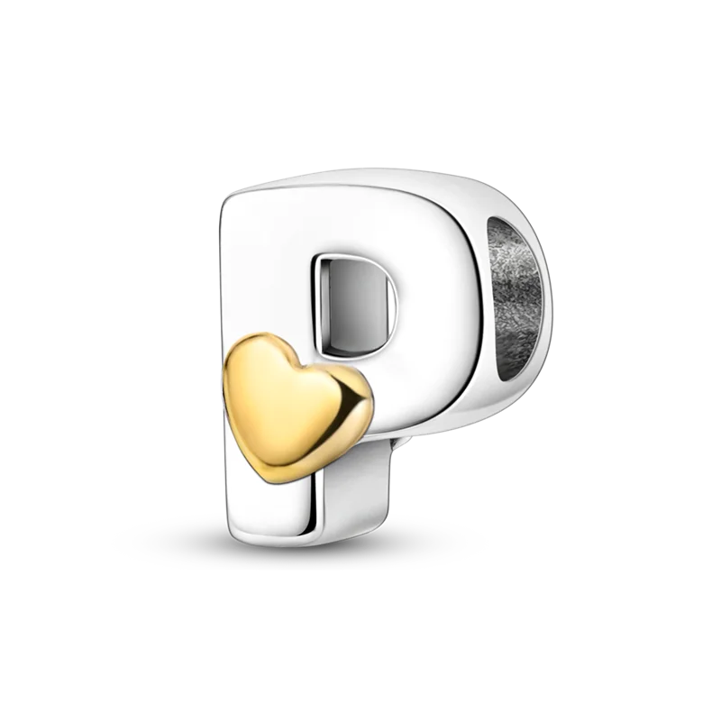 A sterling silver alphabet charm shaped like the letter P with a heart accent.