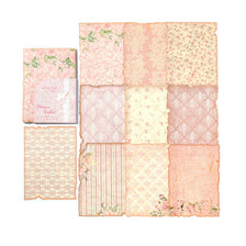 A collection of vintage pink and cream patterned paper sheets for journaling and scrapbooking.