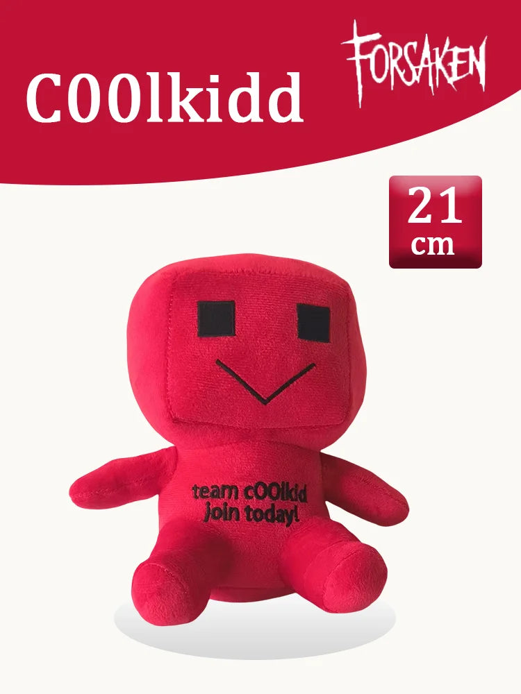 A red plush toy resembling a character from Forsaken game, measuring 21 cm.
