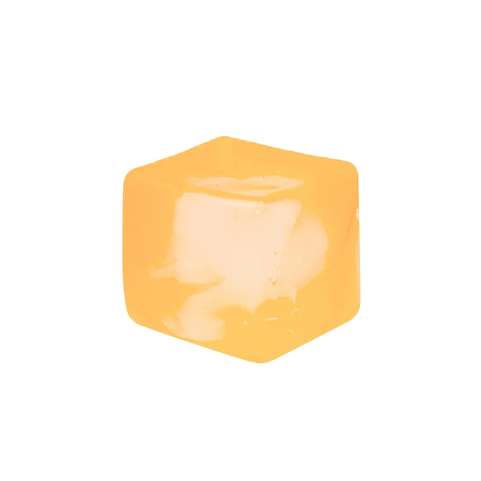 A square, translucent yellow silicone fidget cube for stress relief and focus.