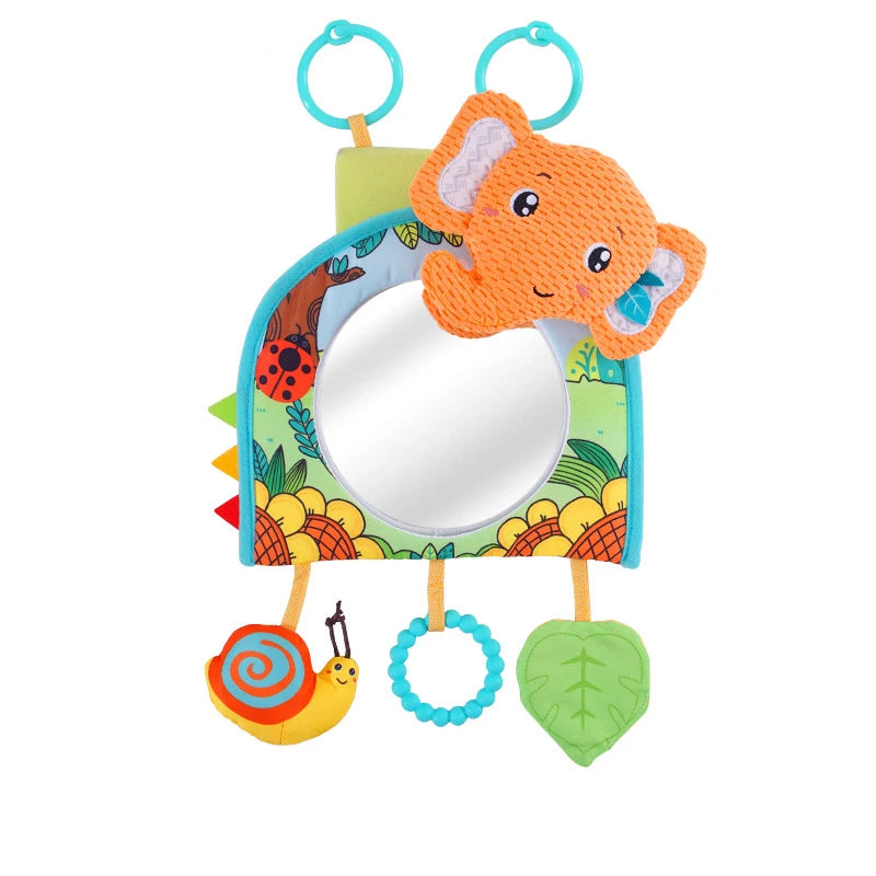 Baby Car Seat Toy with Mirror, Crinkle Paper & Teether