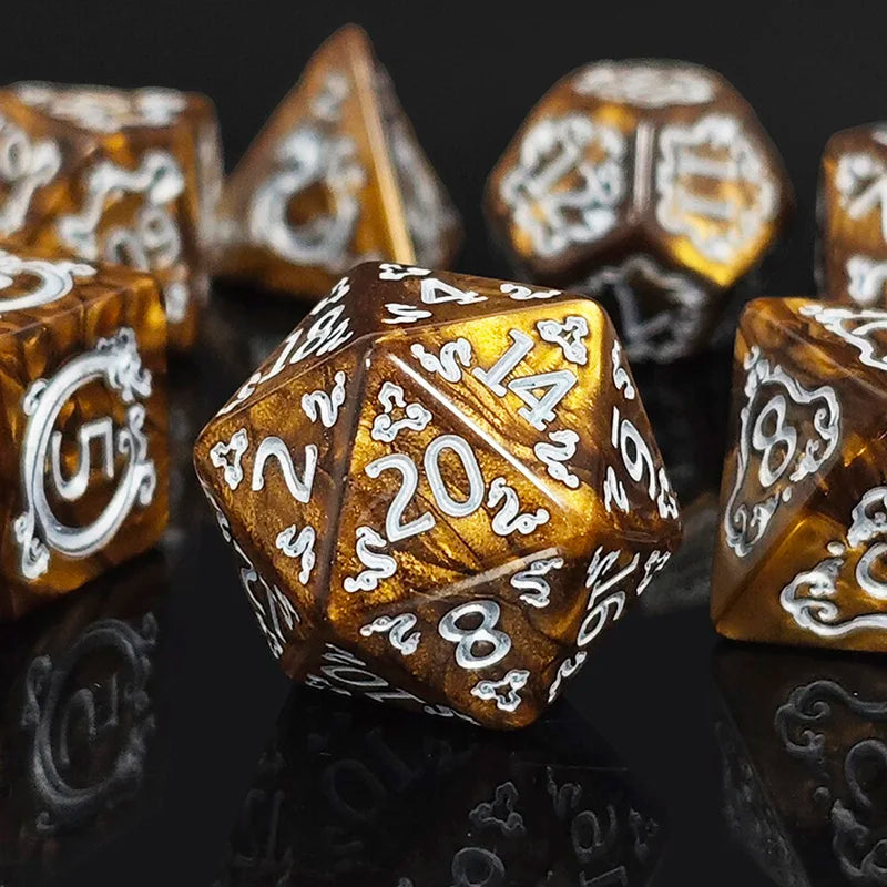 Dragon Pattern Polyhedral Dice Set for RPG & Tabletop Gaming