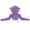 A purple and gray plush toy of a monke gorilla with large eyes.