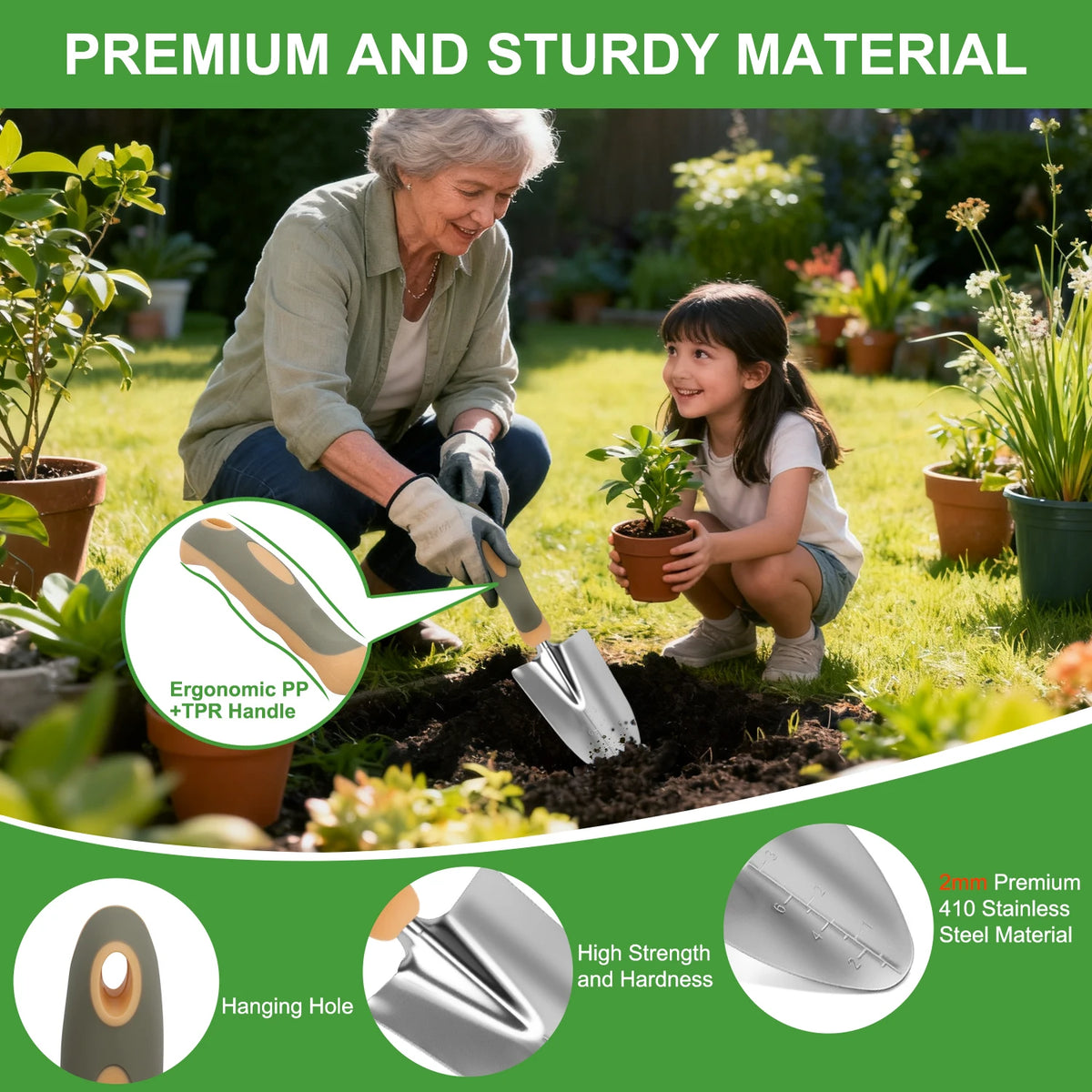 9-Piece Heavy Duty Gardening Tool Set with Ergonomic Handles and Storage Bag