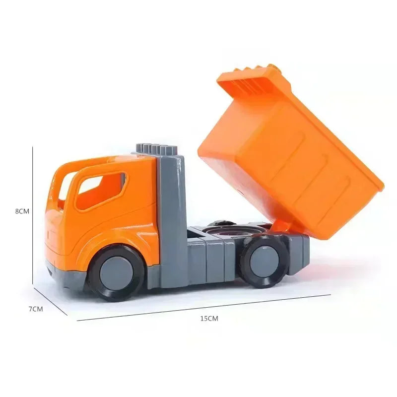 Orange and gray city traffic vehicle building blocks set with trucks and buses