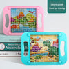 A pink hand eye training puzzle featuring animals in a maze design, displayed next to a blue version.