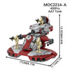 MOC2214-A AAT Tank building block set featuring a red and gray robot unit on a transport warship