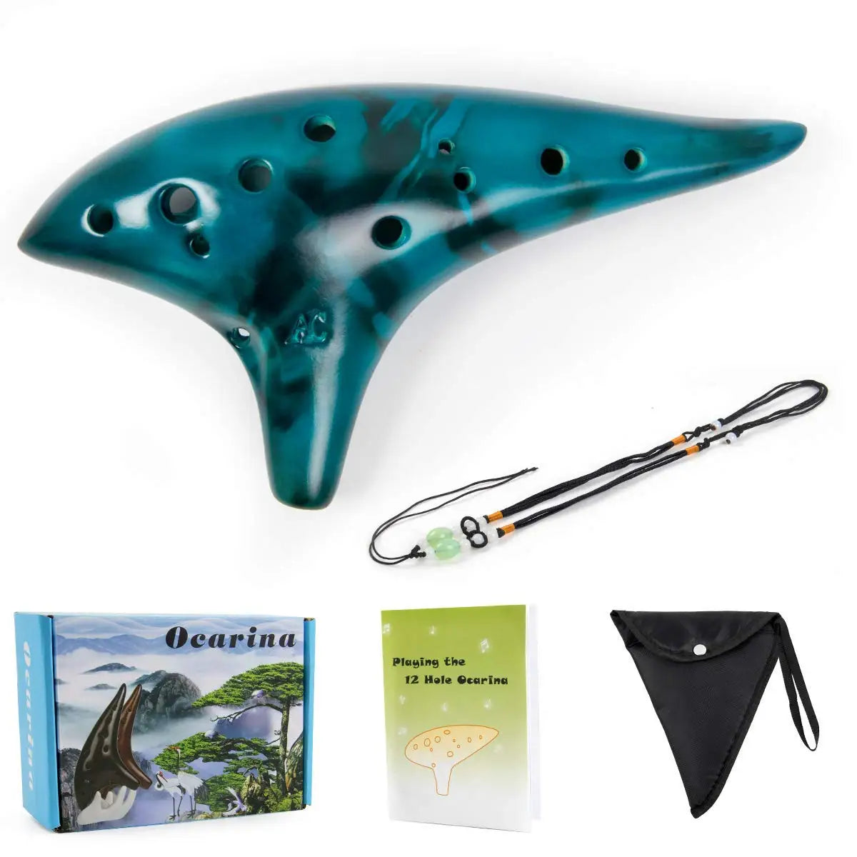 12-Hole Ceramic Ocarina in Alto C with Songbook and Carry Bag