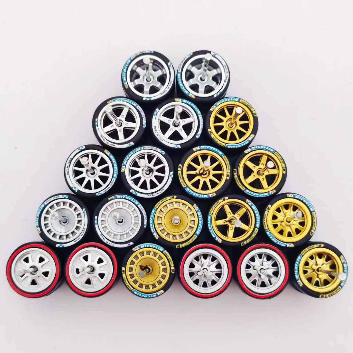 1/64 Scale Alloy Car Wheels with Rubber Tires - 10 Sets