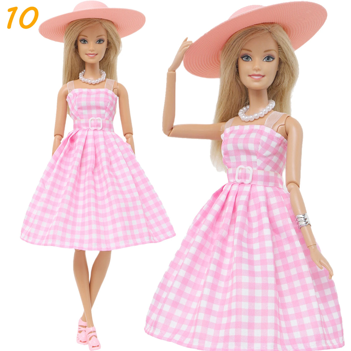 Fashion Doll Outfit Set – Wave Point Dress & Denim Grid Skirt for 11.5–12 Inch Dolls
