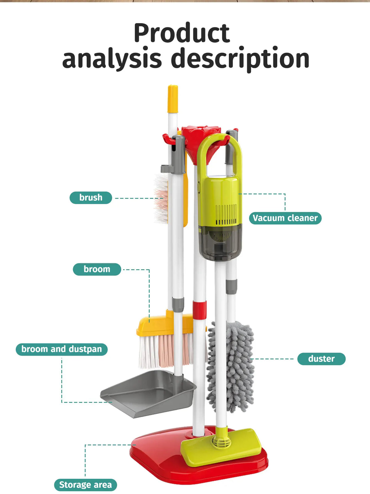 Kids' Pretend Play Cleaning Set with Vacuum & Dustpan