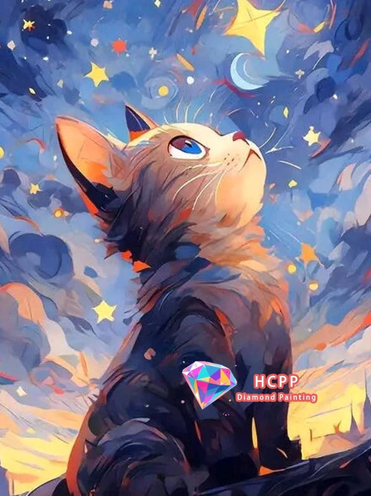 Starry Sky Cat 5D Diamond Painting Kit